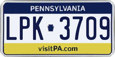 PA license plate LPK3709
