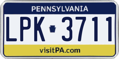 PA license plate LPK3711