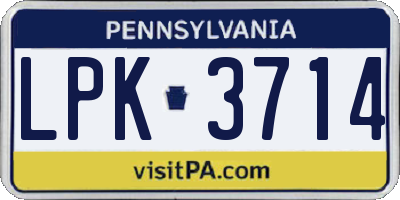 PA license plate LPK3714