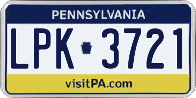 PA license plate LPK3721