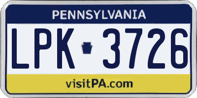 PA license plate LPK3726