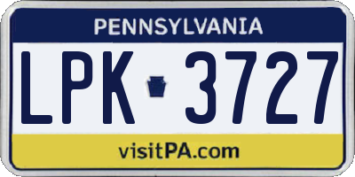 PA license plate LPK3727