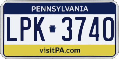 PA license plate LPK3740