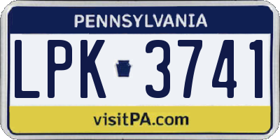PA license plate LPK3741