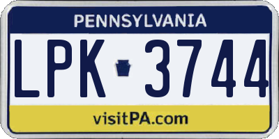 PA license plate LPK3744