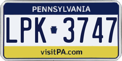 PA license plate LPK3747