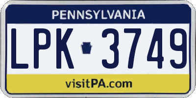 PA license plate LPK3749