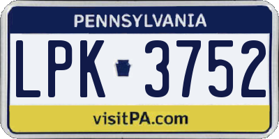 PA license plate LPK3752