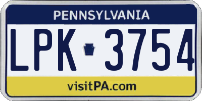 PA license plate LPK3754