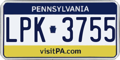 PA license plate LPK3755