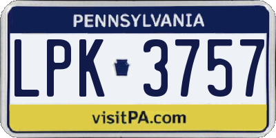 PA license plate LPK3757