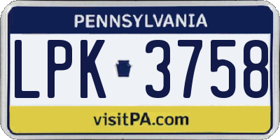 PA license plate LPK3758