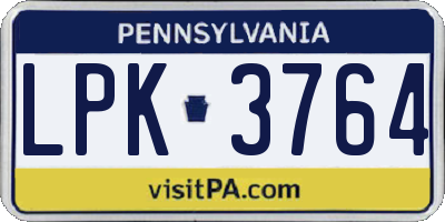 PA license plate LPK3764