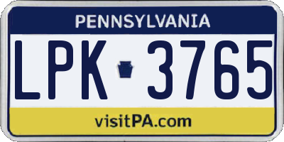 PA license plate LPK3765