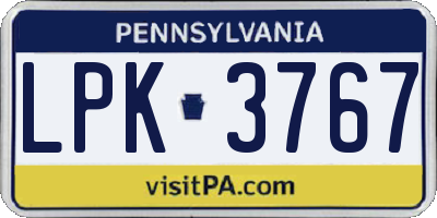 PA license plate LPK3767