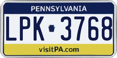 PA license plate LPK3768