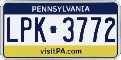 PA license plate LPK3772