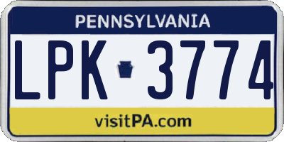 PA license plate LPK3774