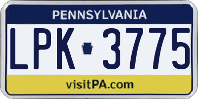 PA license plate LPK3775