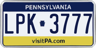 PA license plate LPK3777