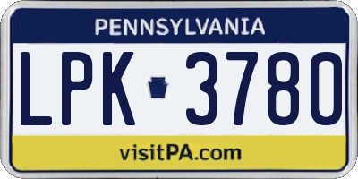 PA license plate LPK3780