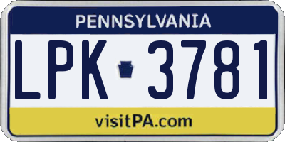 PA license plate LPK3781
