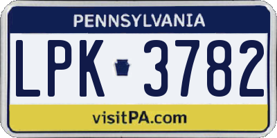 PA license plate LPK3782