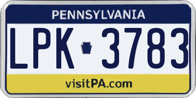 PA license plate LPK3783