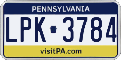 PA license plate LPK3784