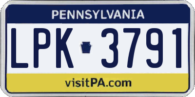PA license plate LPK3791