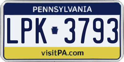 PA license plate LPK3793