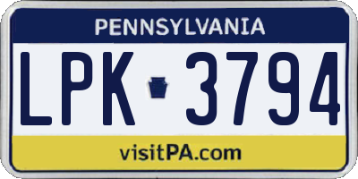 PA license plate LPK3794