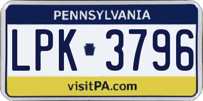 PA license plate LPK3796