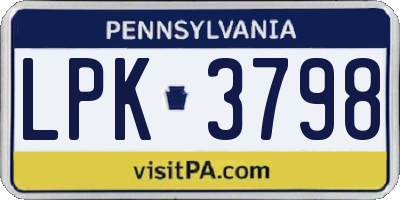 PA license plate LPK3798