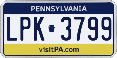 PA license plate LPK3799