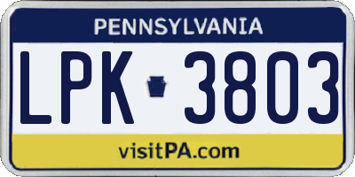 PA license plate LPK3803