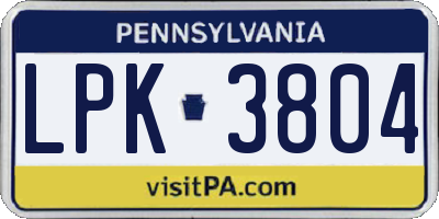 PA license plate LPK3804