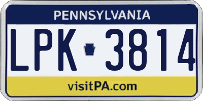 PA license plate LPK3814