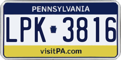 PA license plate LPK3816