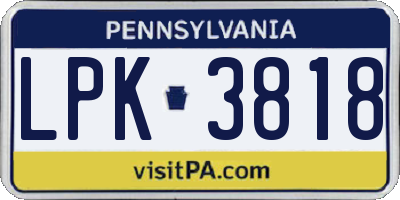PA license plate LPK3818