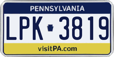 PA license plate LPK3819