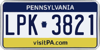 PA license plate LPK3821