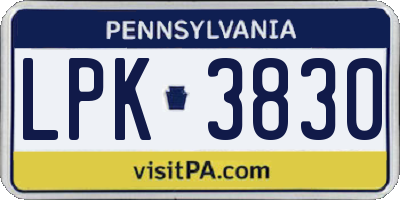 PA license plate LPK3830