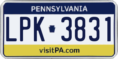 PA license plate LPK3831