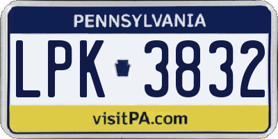 PA license plate LPK3832