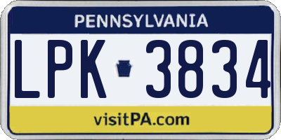 PA license plate LPK3834