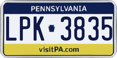 PA license plate LPK3835