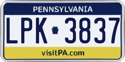 PA license plate LPK3837