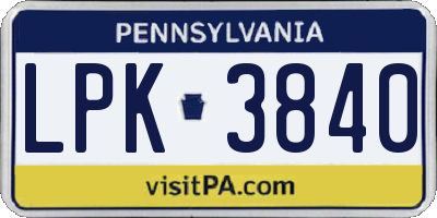 PA license plate LPK3840