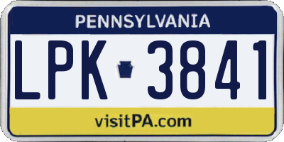 PA license plate LPK3841